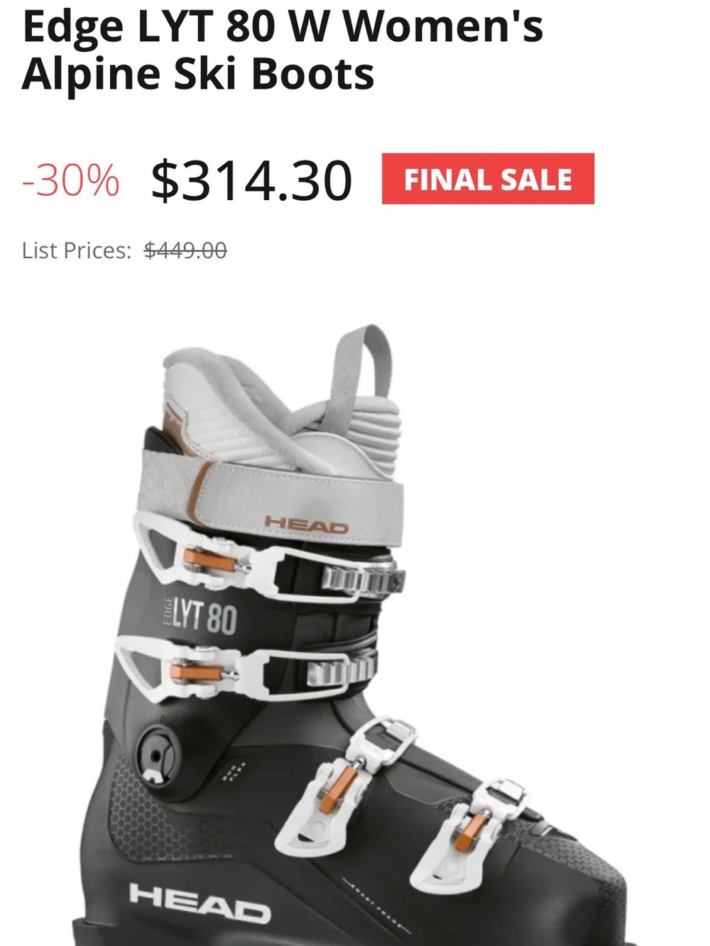 Head LYT 80 W Ski Boots in Black, White & Copper